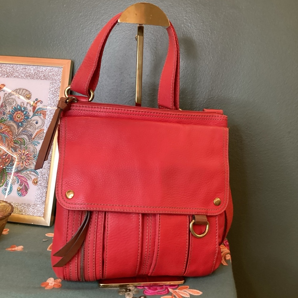 Fossil Morgan traveler leather messenger bag in red - Picture 2 of 6